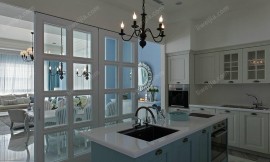 白色方格纹玻璃厨房门装修效果图