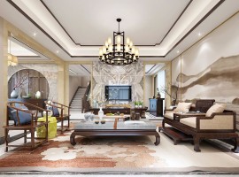 新中式风格客厅地毯装修效果图