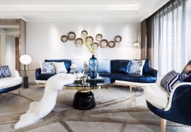 现代客厅宝石蓝沙发装修效果图