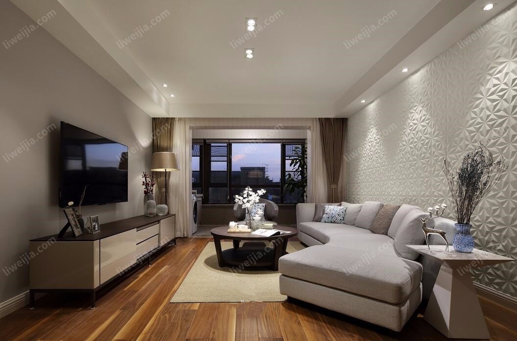 现代客厅弧形沙发立体墙纸装修效果图