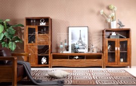 中式风格实木电视柜酒柜高低柜组合图片