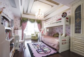 儿童房白色实木高低床装修效果图