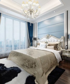 淡蓝色优雅欧式卧室装修效果图