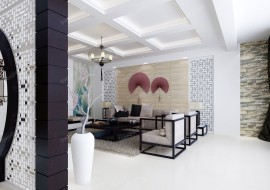 黑白新中式客厅装修效果图