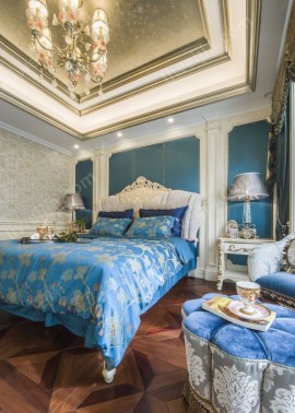 蓝色优雅欧式卧室装修效果图